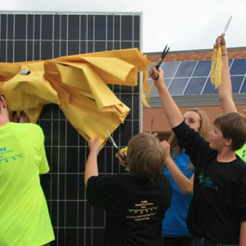 Minnesota students cut the ribbon on a new solar array
