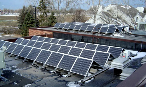 Solar panels on the roof of Falcon Heights City Hall