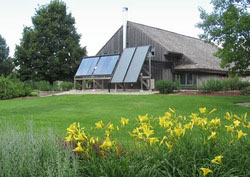 Solar thermal hot water collectors outside Melva Lind Interpretive Center