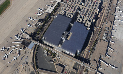 An aerial photo of the parking ramps showing where the solar arrays at Minneapolis-St. Paul International Airport | Photo: MAC