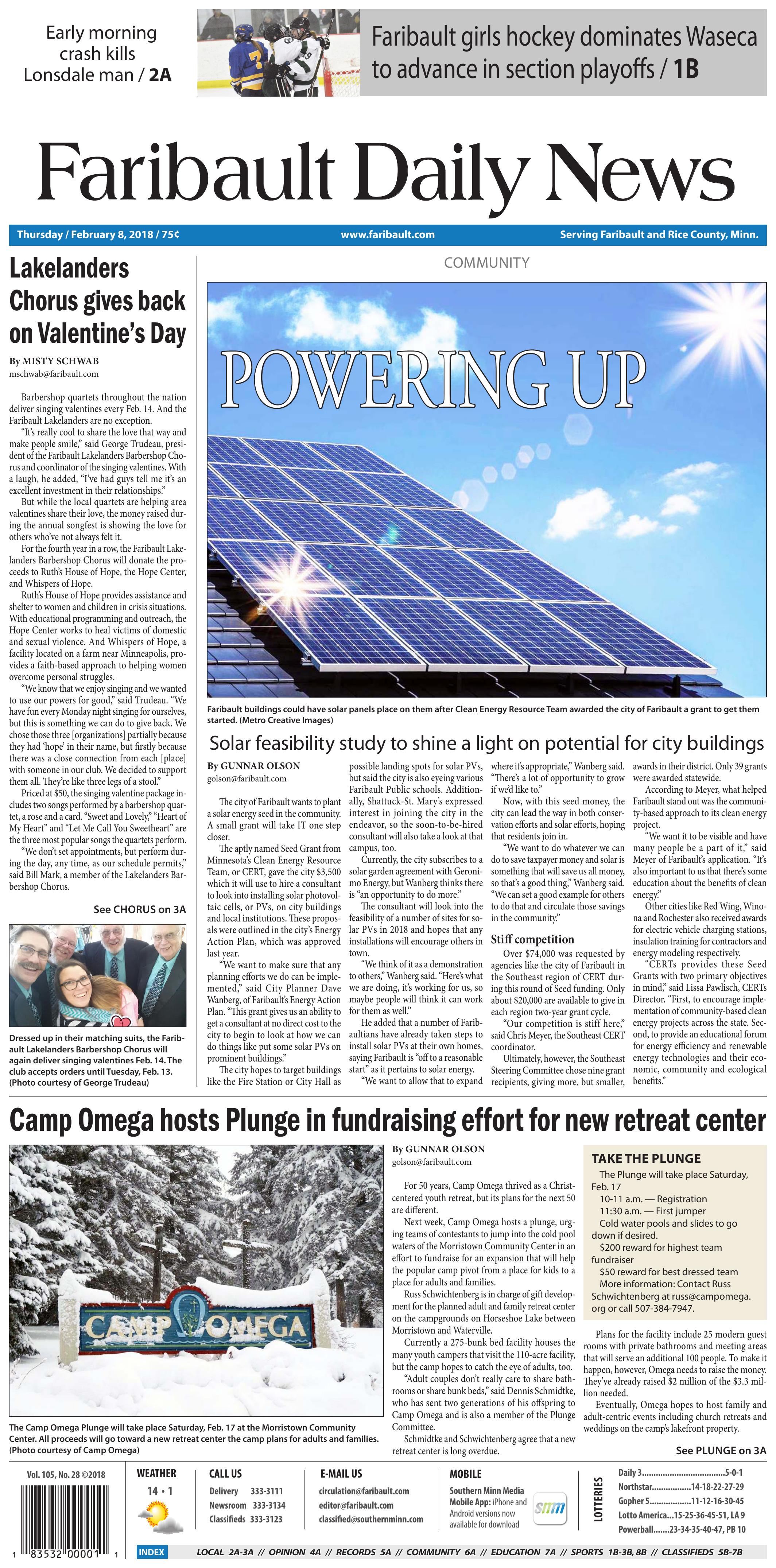 Faribault Daily News Solar Feasibility Study To Shine A Light On Potential For City Buildings Clean Energy Resource Teams