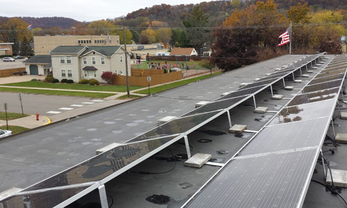 Solar installation on the fire station roof in La Crescent