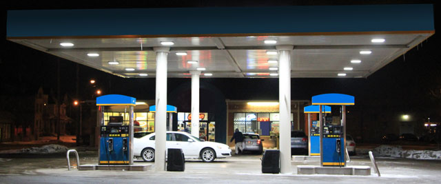 Service station with LED canopy lighting