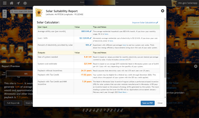 Screenshot of detailed suitability report on the app