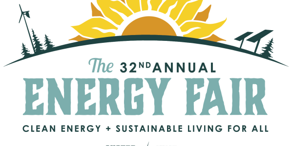 logo with words "The 32nd Annual Energy Fair" and sun, wind turbine, solar panels