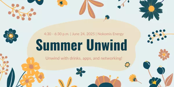 Decorative photo with 'Summer Unwind' title and illustrated flowers surrounding it