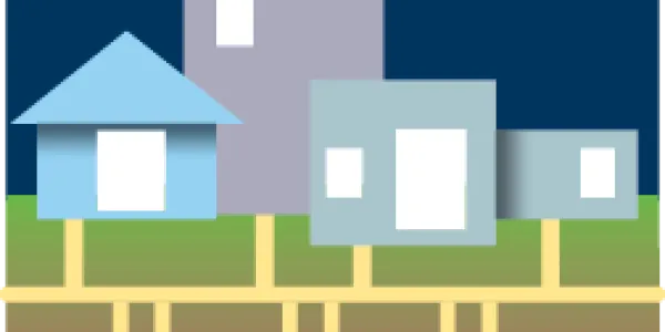 buildings with pipes underneath as illustration of how geothermal works