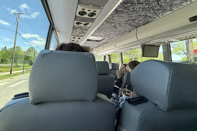 inside a charter bus
