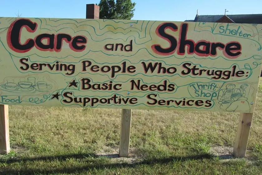 Care and Share’s outdoor welcome sign