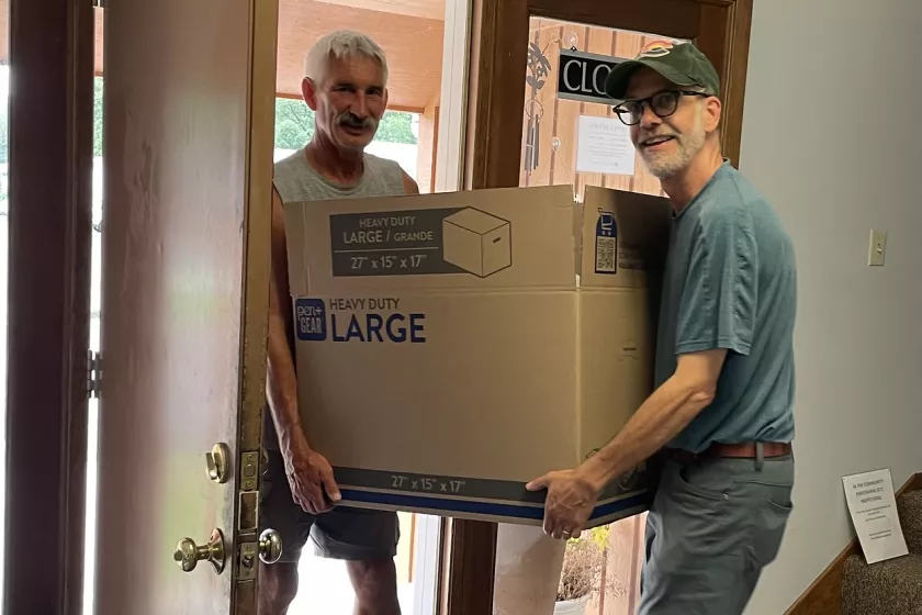 carrying supplies into a home