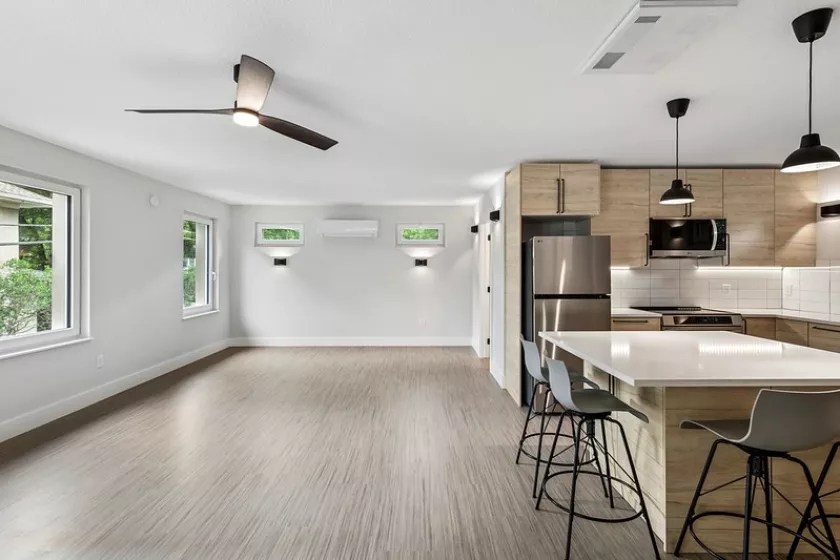 Mini split in studio with kitchen view