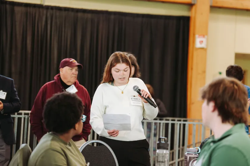 Mackenzie reading her speech