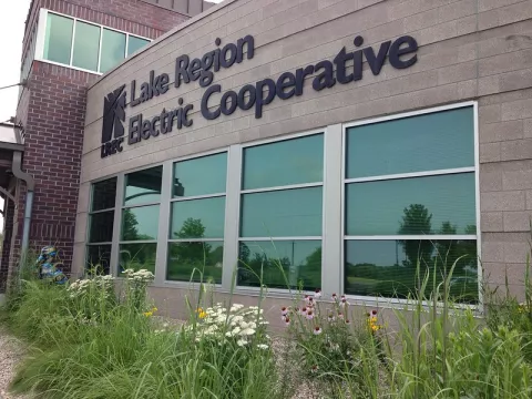 Wildflowers in front of the Lake Region Electric Cooperative building.