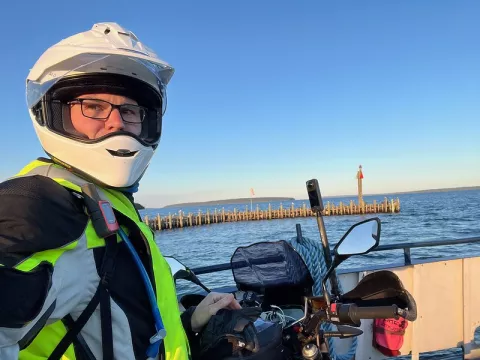 n Ward rode his electric motorcycle1900 miles around Lake Superior.