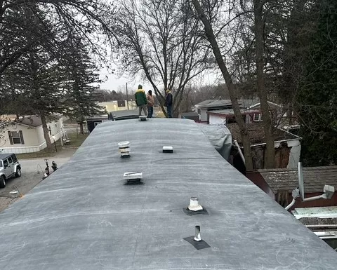 A completed rubber roof repair on a mobile home in Faribault.