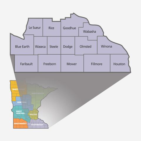 Counties in the SE region of MN