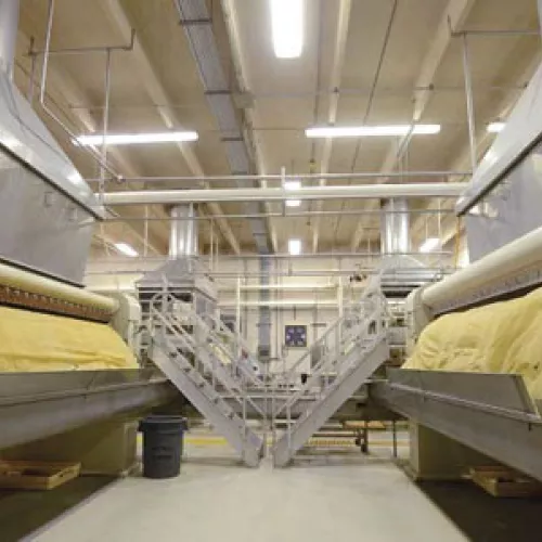 Sheets of honey come off the drum dryers