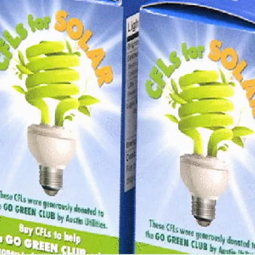 Go Green Club, of Austin High School, selling CFL's to raise funds for solar panels on their high school.