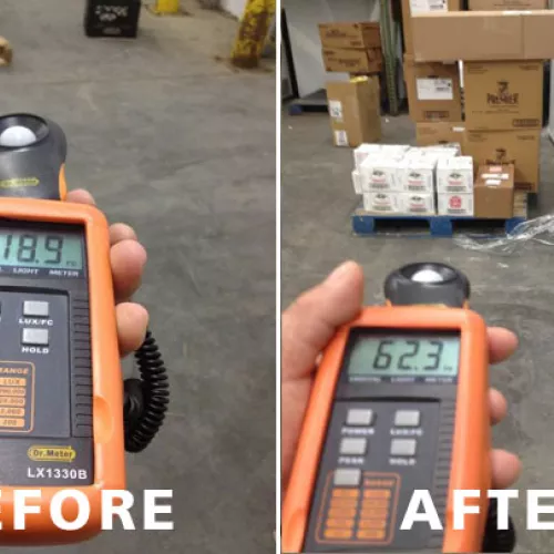 Pre-retrofit average 18 foot-candles; and Post-retrofit avg 62 foot-candles