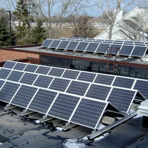 Solar panels on the roof of Falcon Heights City Hall