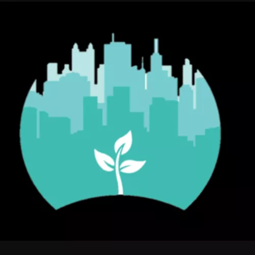 illustration of cityscape and a plant emerging