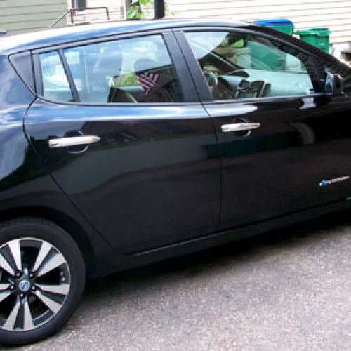 Jim Beecher of St. Louis Park drives a 2013 Nissan Leaf