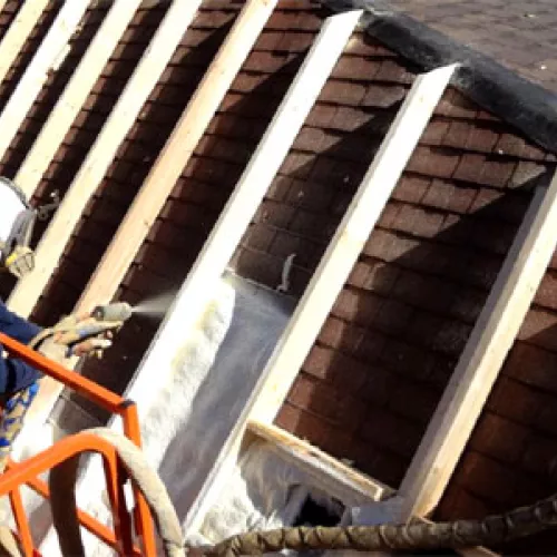 Insulating the roof of Federated Church in Morris