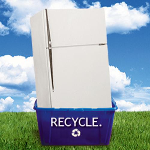 refrigerator in a recycling bin