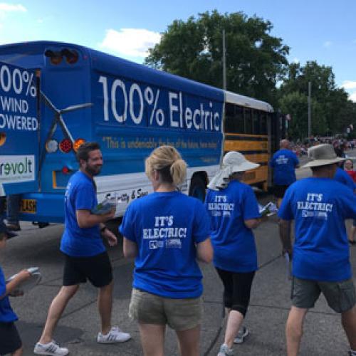 Electric school bus takes part in Lakeville Pan-O-Prog parade