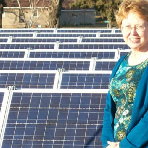 Royalton Mayor Andrea Lauer is proud of Royalton’s 7.55 kW solar PV system, which greatly offsets the cost of electricity for City Hall