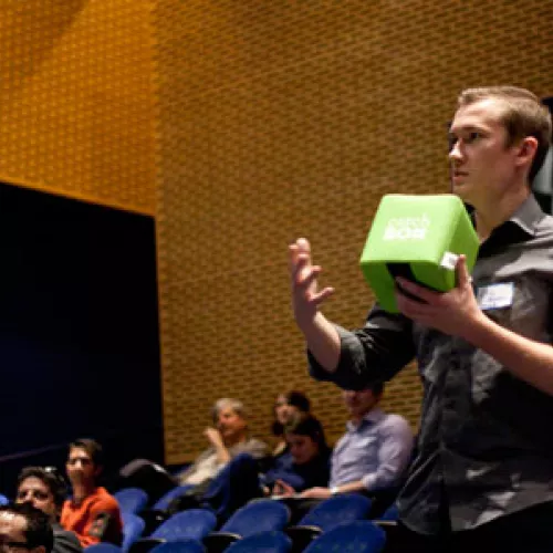 Attendees tossed around a speaker box to share their perspectives