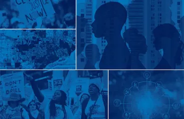 collage of blue tinted photos