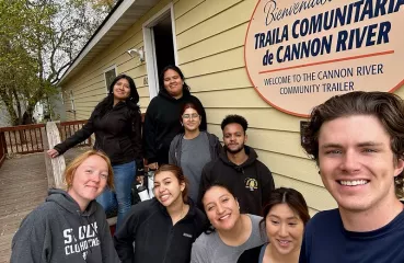 Dedicated volunteers from St. Olaf College who assisted at a community heat tape event at Cannon River Mobile Home Park.