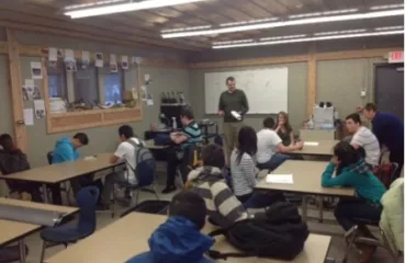Students attending class in the Shakopee Environmental Learning Center (SELC)