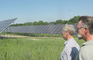 A solar energy system constructed at the Grand Rapids DNR headquarters is one of the largest in the state of Minnesota.