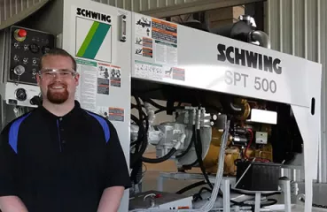 MnTAP Intern Paul Senne at Schwing America (photo courtesy of MnTAP)