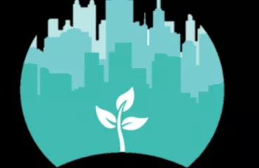illustration of cityscape and a plant emerging