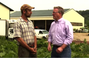 Dan Hoffman with Farm Connections chat with Jack Hedin of Featherstone Farms about their solar installation