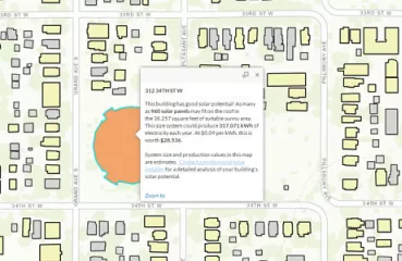 Example view of Minneapolis Solar Suitability Tool