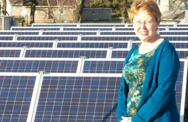 Royalton Mayor Andrea Lauer is proud of Royalton’s 7.55 kW solar PV system, which greatly offsets the cost of electricity for City Hall