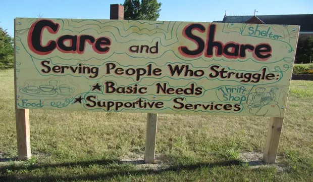 Care and Share’s outdoor welcome sign. 