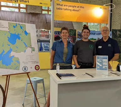 Brandy Toft, Eugene Strowbridge, and Peter Berger (MN Department of Commerce) sharing LLBO’s achievements at the 2022 State Fair EcoExperience.