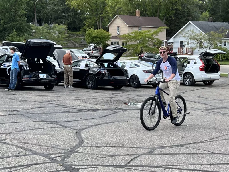 Kyle riding an e-bike