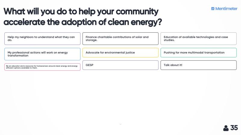 What will you do to help your community accelerate the adoption of clean energy?