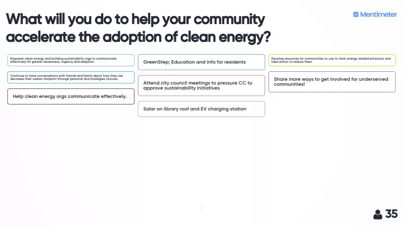 What will you do to help your community accelerate the adoption of clean energy?