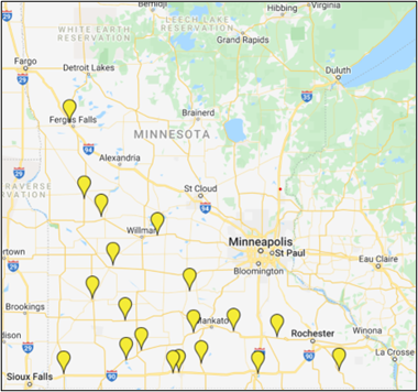 Map of Minnesota's ethanol production facilities
