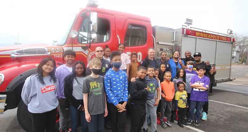 Just B Solar camp participants and Mpls Fire Department