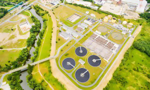 Wastewater treatment plant from above